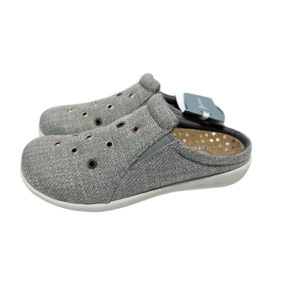 NEW Revitalign Womens Size 5.5 Destin Orthotic Studded Grey Linen Comfort Clogs - Picture 2 of 9